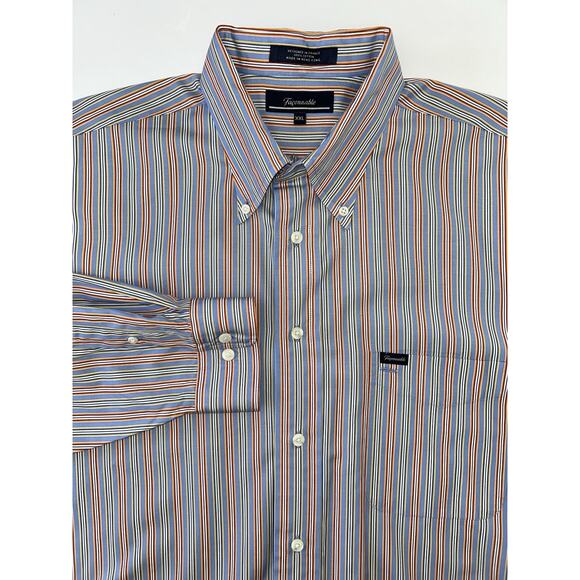 Faconnable Blue Red Multi Stripe Long Sleeve Button Front Men’s Shirt Size XXL - Picture 1 of 7